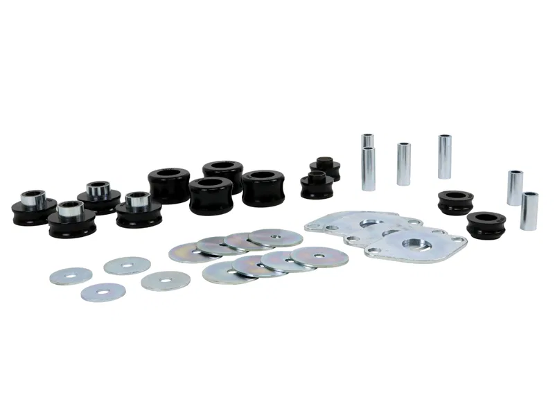 W93448 – WHITELINE Body Mount Bushings, Black Pack Of 12 With Six Tubes/ Four Plates/ Twelve Washers/ Grease